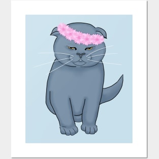 Angry cat with flowers. Posters and Art